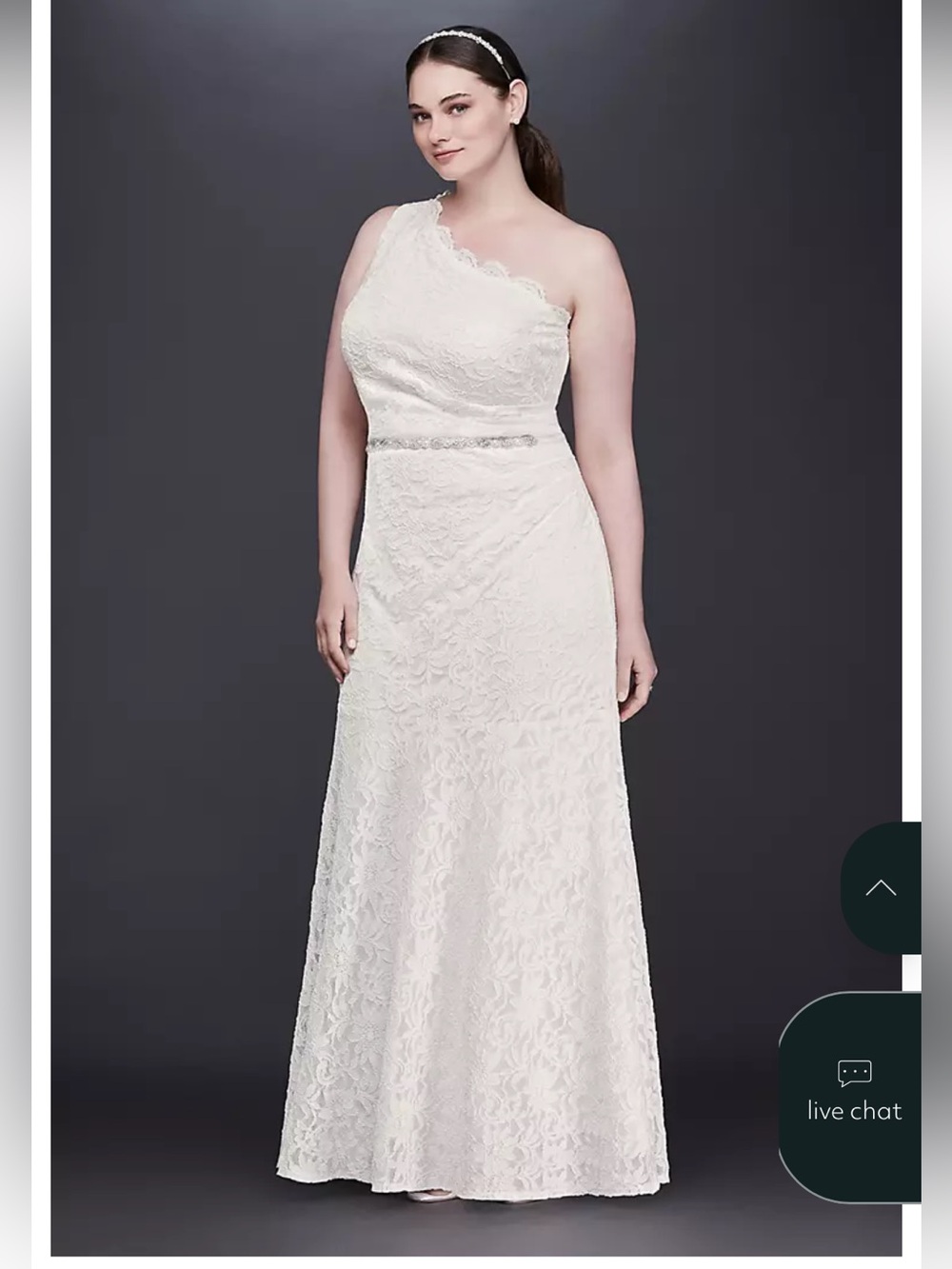 David’s Bridal Scalloped One-Shoulder Lace Wedding Gown